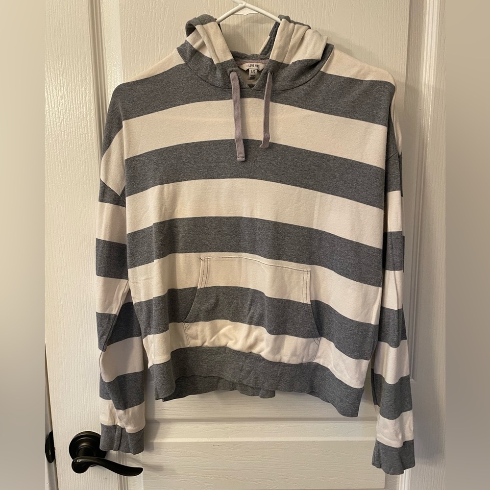 Hollister Gray and White Quarter-Zip Sweatshirt